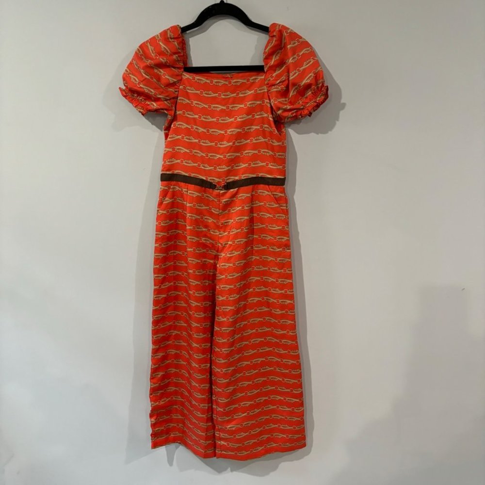 Janie and Jack Autumn Mood Bridle Bit Print Puff Sleeve Jumpsuit Size 10